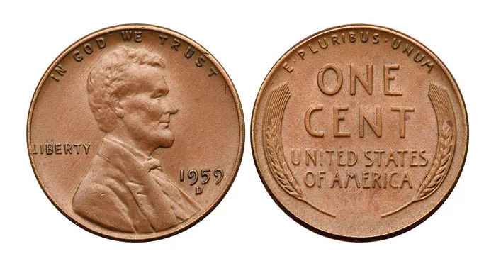 1959-D Wheat Reverse Mule coin showing the Lincoln obverse paired with the obsolete wheat ear reverse design